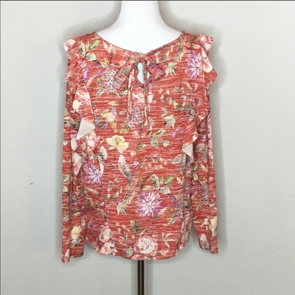 LC Lauren Conrad Bird Print Ruffle Sweater -M - Picture 4 of 9